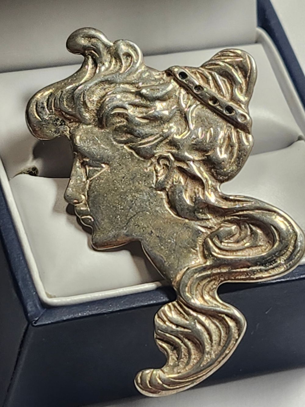 Sterling Silver Art Nouveau Style Lady Face Womans Profile C Clasp Brooch